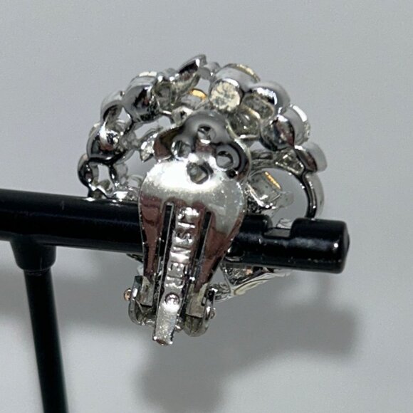 Lisner Vintage Aurora Borealis Clip-On Earrings Light Blue Rhinestone Wedding - Picture 7 of 7